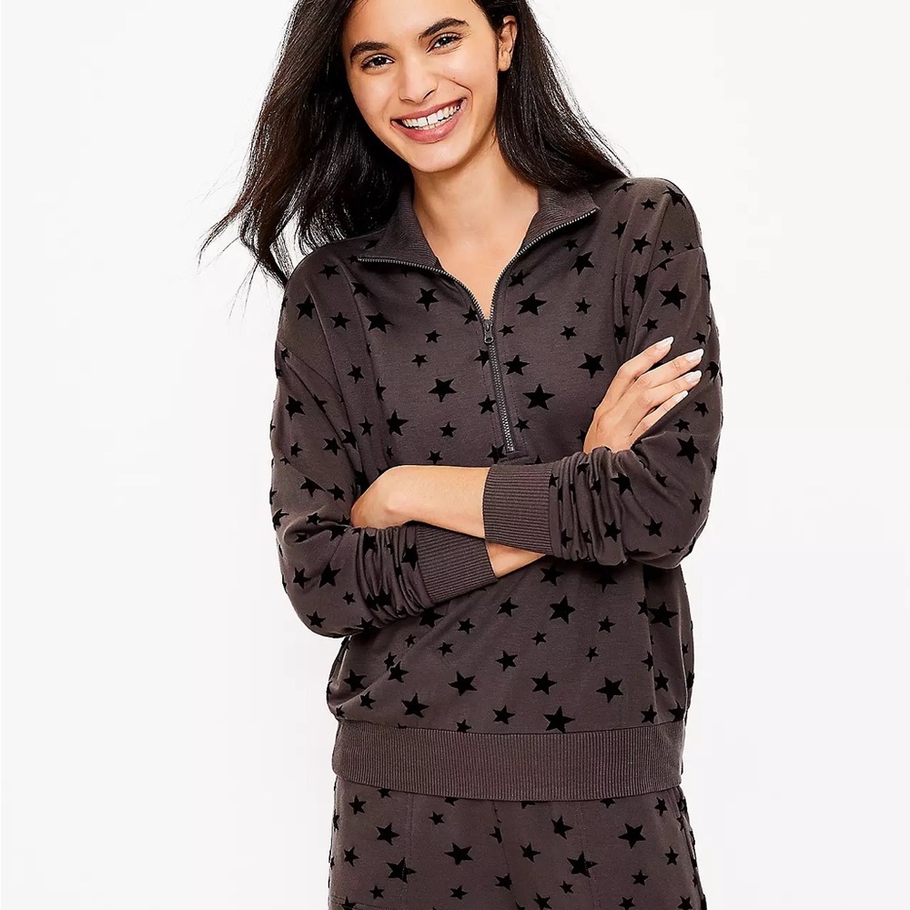 Petite Lou & Grey Velvet Star Signature Softblend quarter zip Sweatshirt